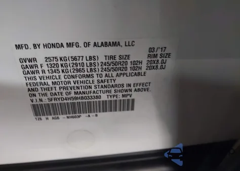 2017 Acura Mdx Technology Package z USA, uszkodzony, nr VIN 5FRYD4H59HB033380